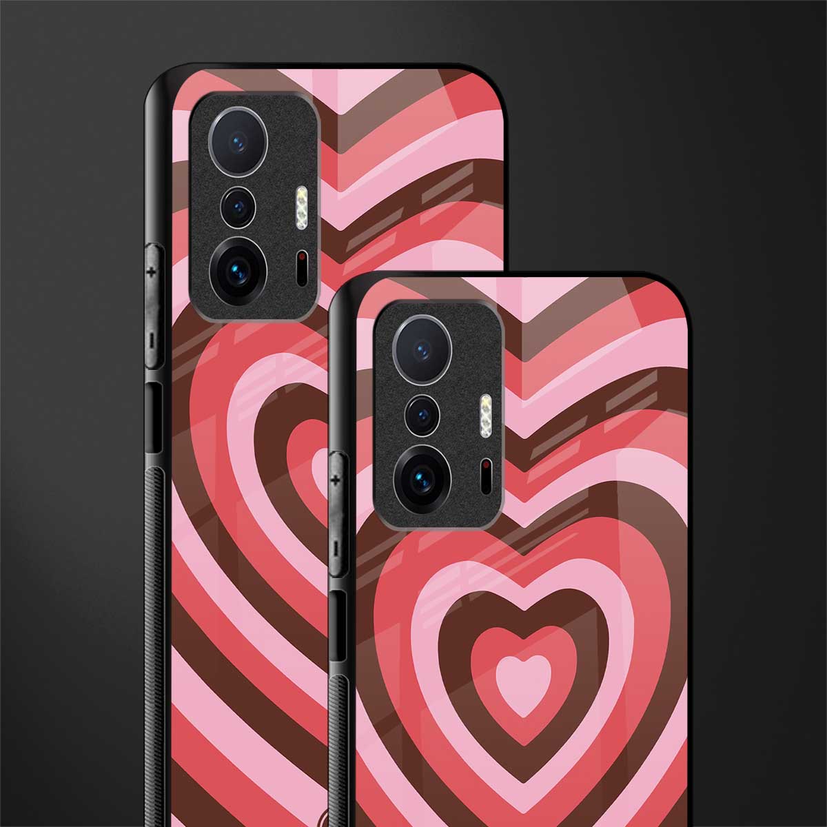 y2k red pink brown hearts aesthetic glass case for mi 11t pro 5g image-2
