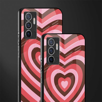 y2k red pink brown hearts aesthetic glass case for vivo v23e image-2