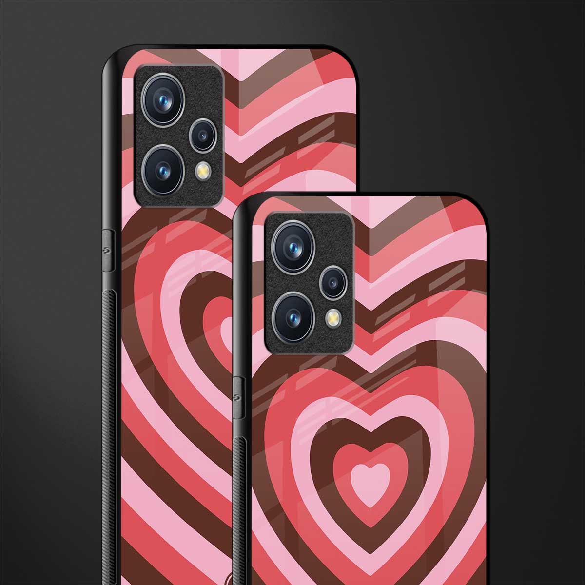 y2k red pink brown hearts aesthetic glass case for realme 9 4g image-2