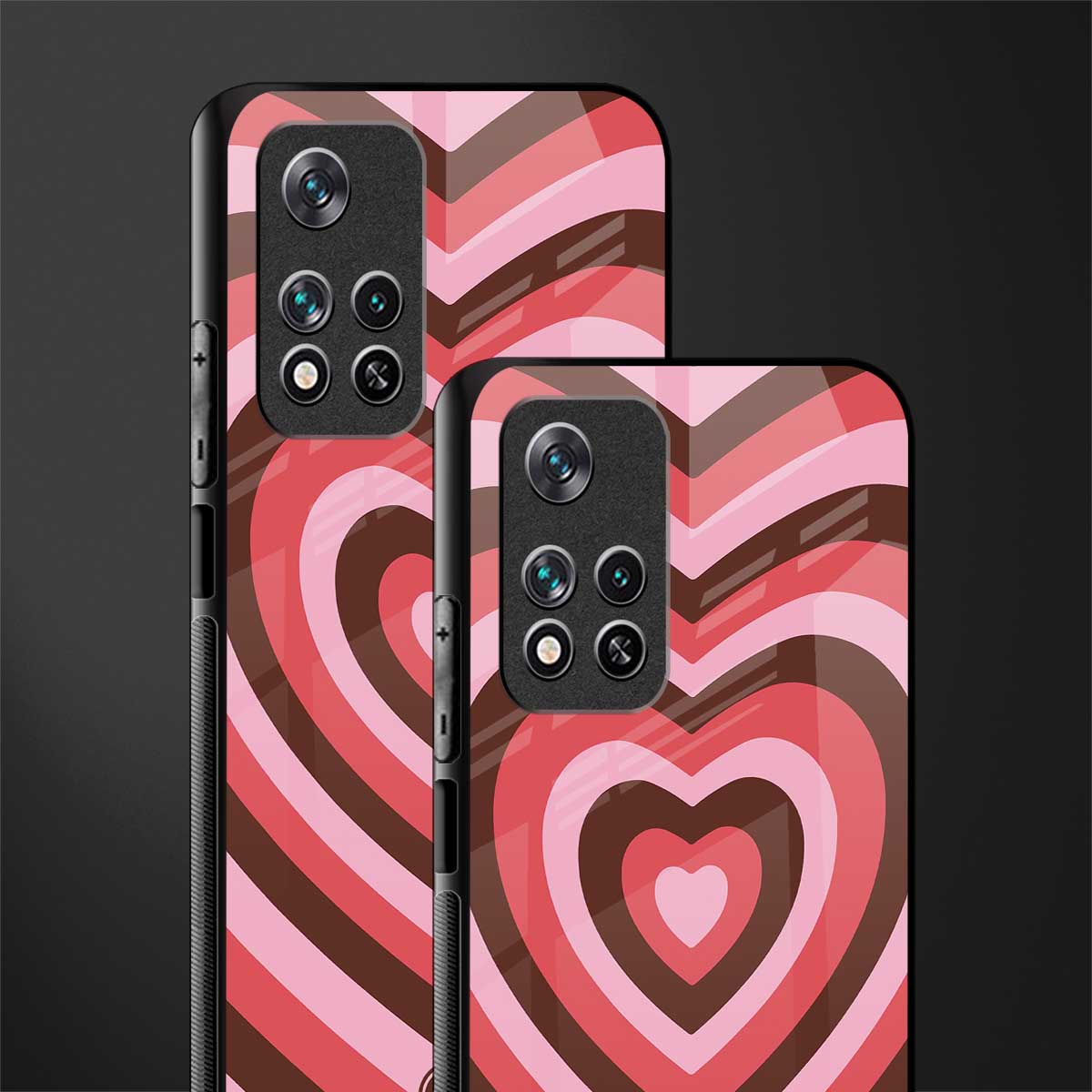 y2k red pink brown hearts aesthetic glass case for xiaomi 11i 5g image-2