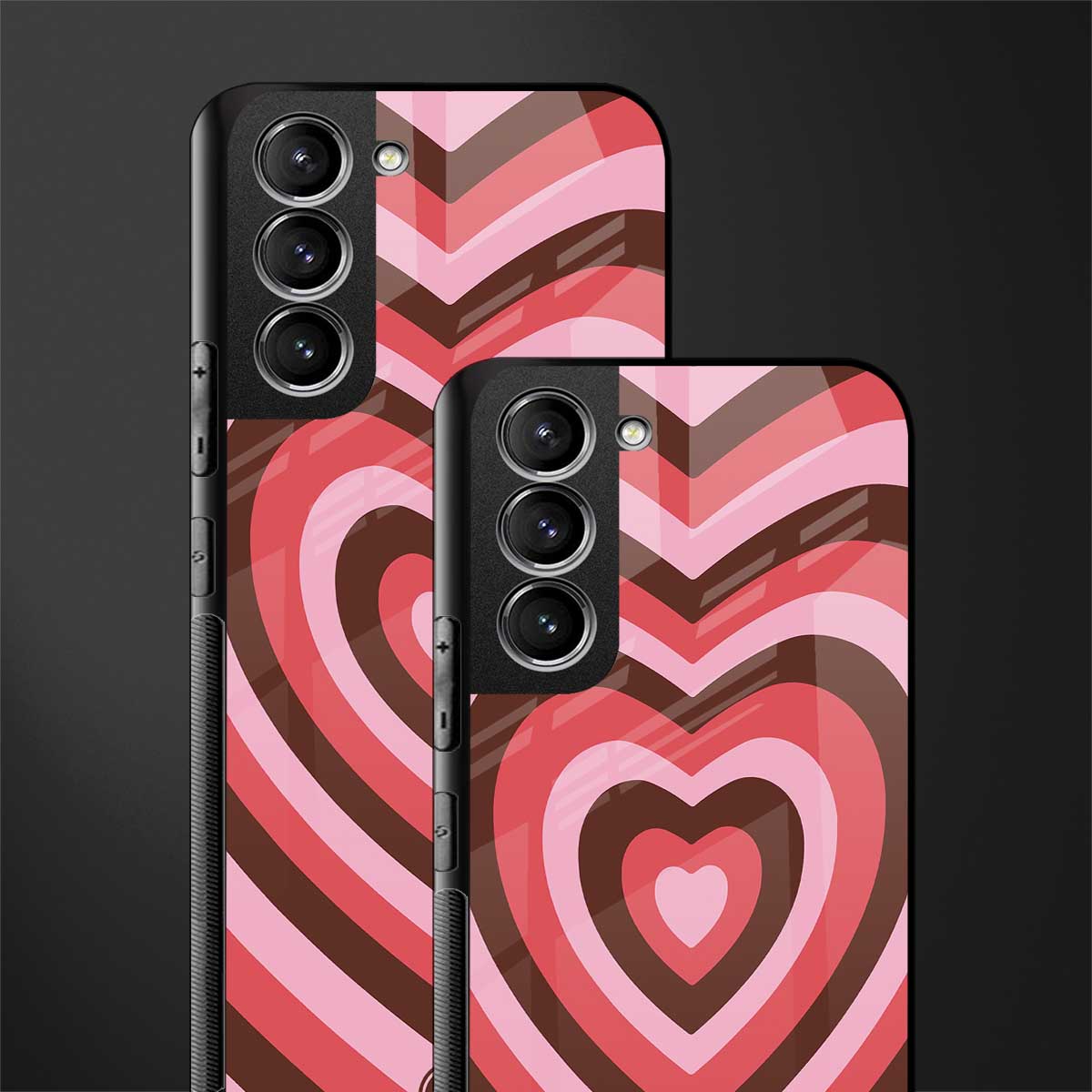 y2k red pink brown hearts aesthetic glass case for samsung galaxy s21 image-2