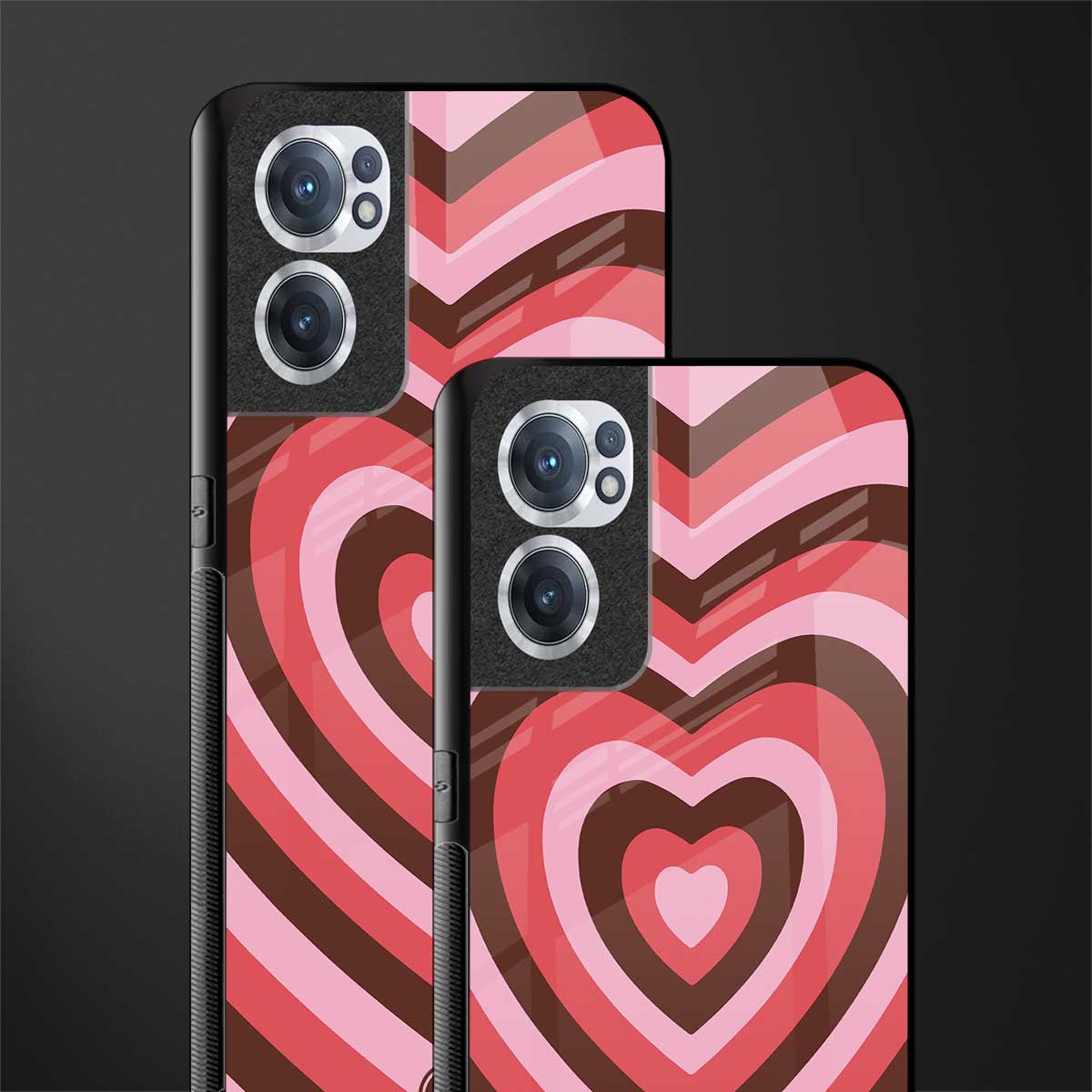 y2k red pink brown hearts aesthetic glass case for oneplus nord ce 2 5g image-2