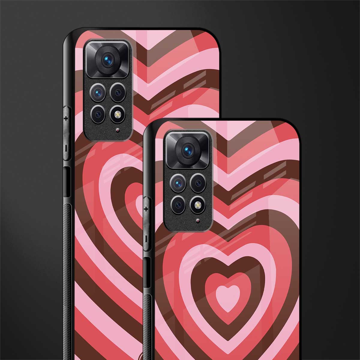 y2k red pink brown hearts aesthetic glass case for redmi note 11 image-2