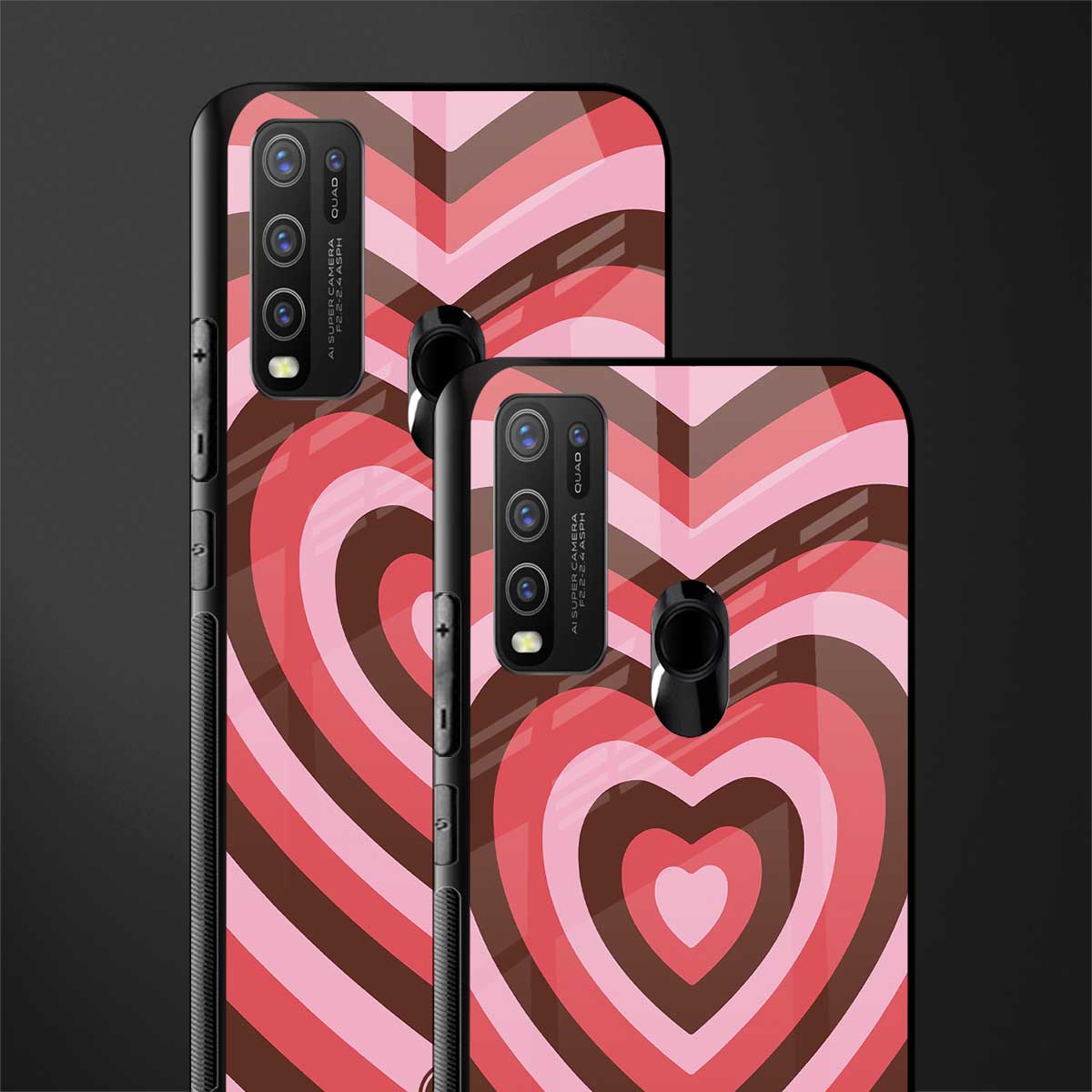 y2k red pink brown hearts aesthetic glass case for vivo y50 image-2