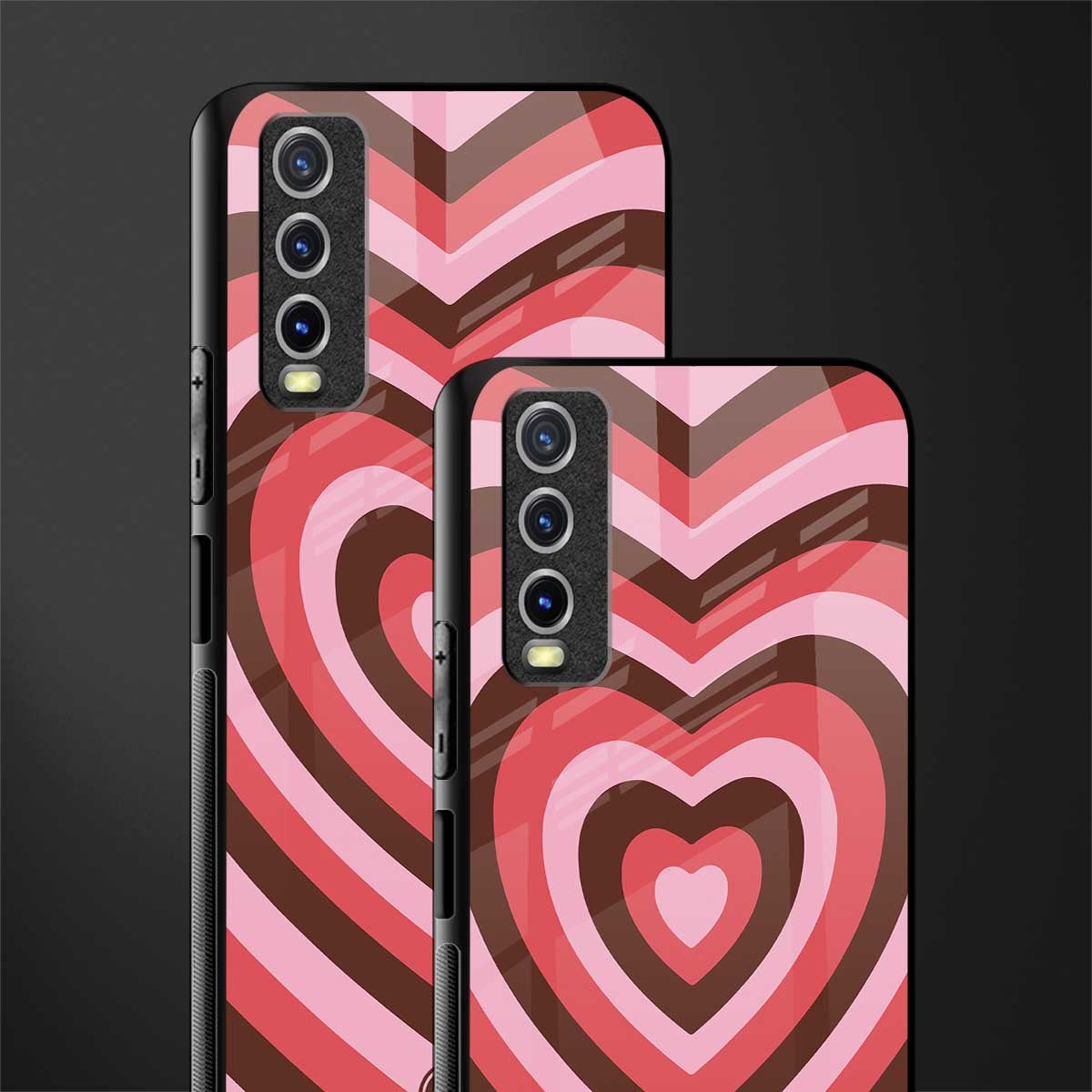 y2k red pink brown hearts aesthetic glass case for vivo y20 image-2