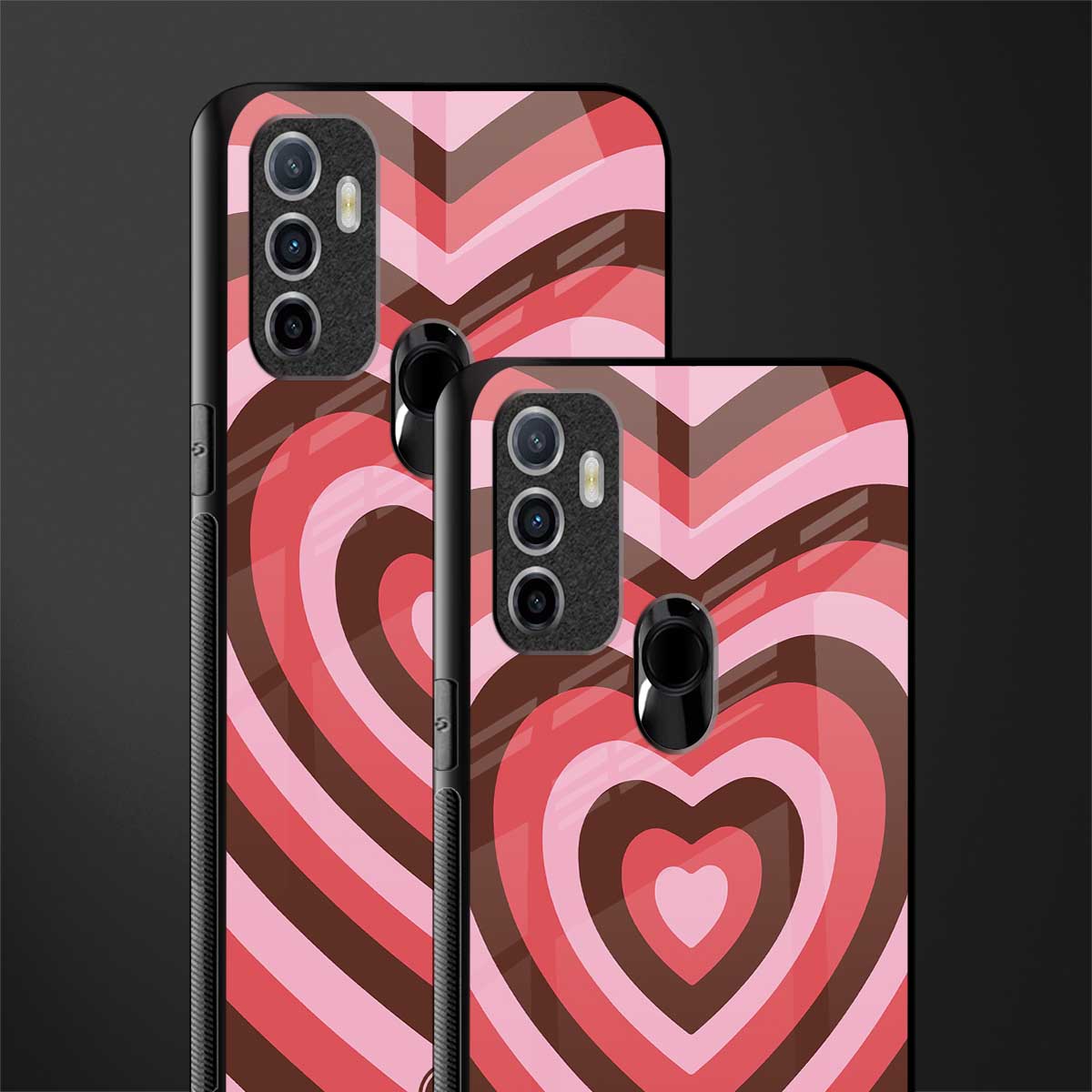 y2k red pink brown hearts aesthetic glass case for oppo a53 image-2