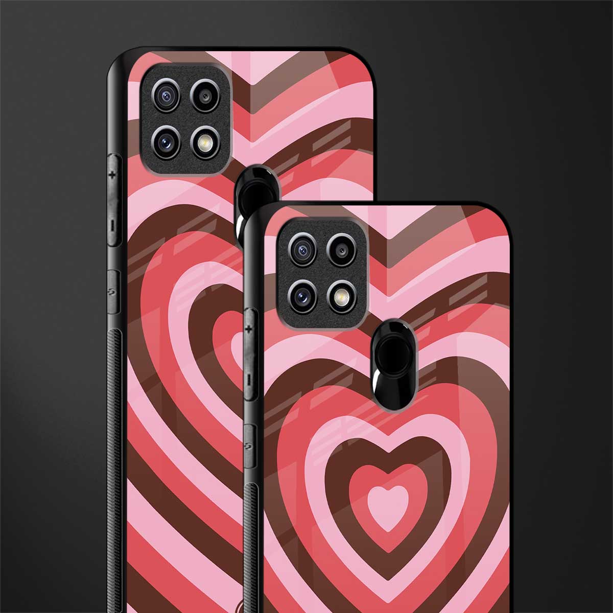 y2k red pink brown hearts aesthetic glass case for oppo a15s image-2