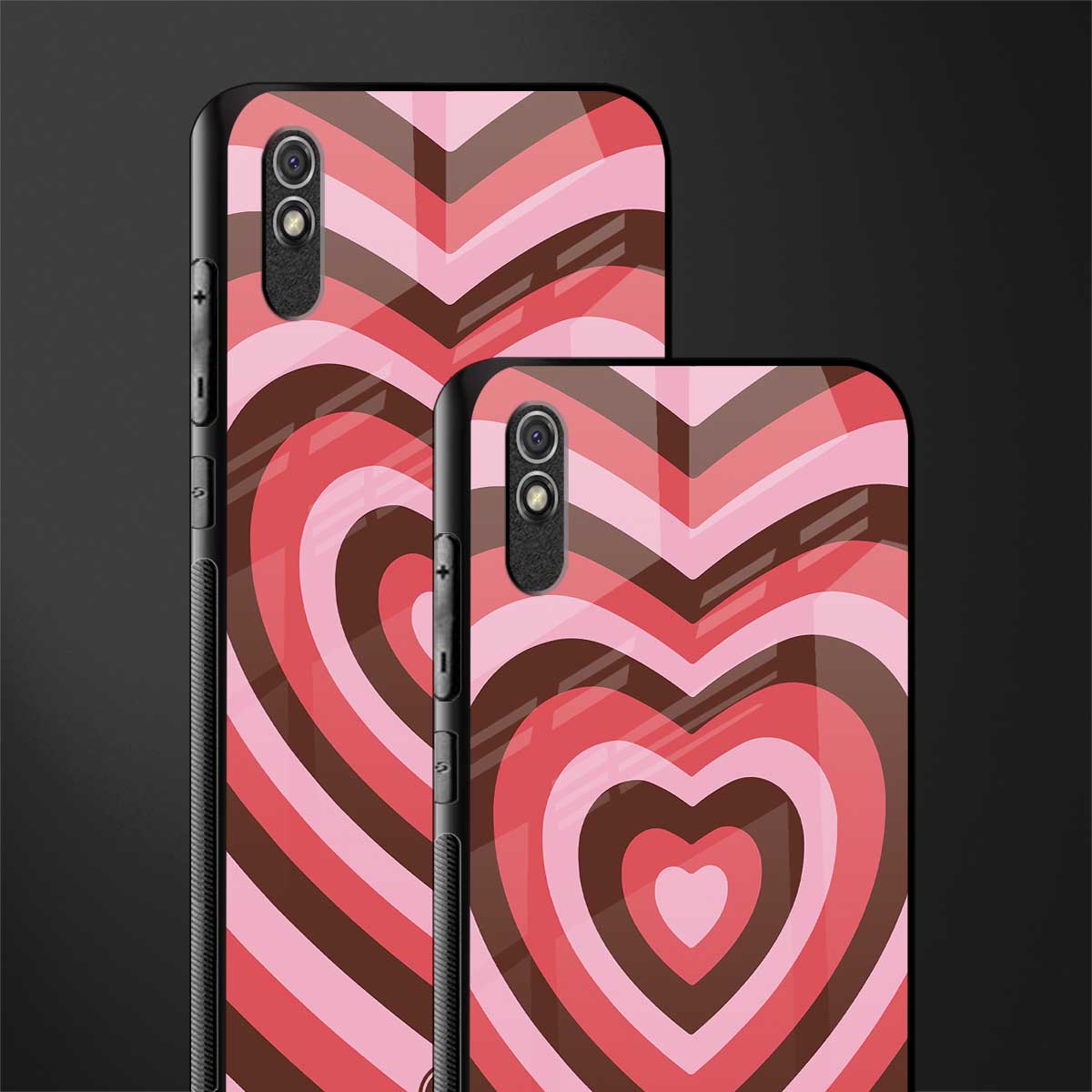 y2k red pink brown hearts aesthetic glass case for redmi 9i image-2
