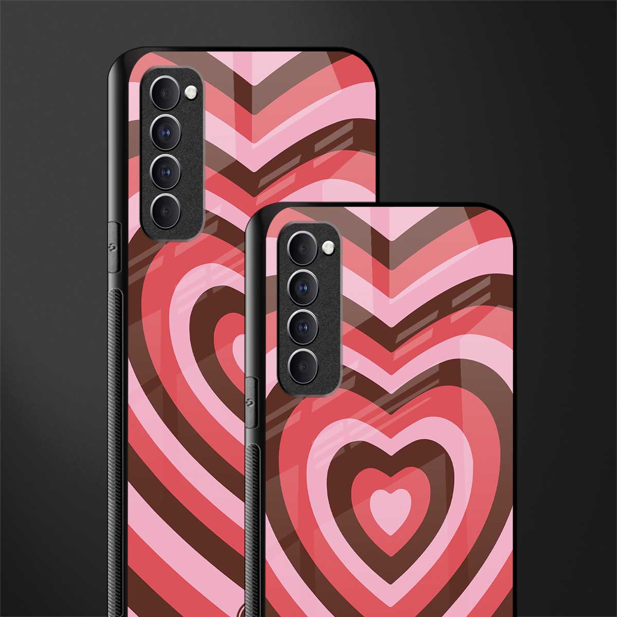 y2k red pink brown hearts aesthetic glass case for oppo reno 4 pro image-2