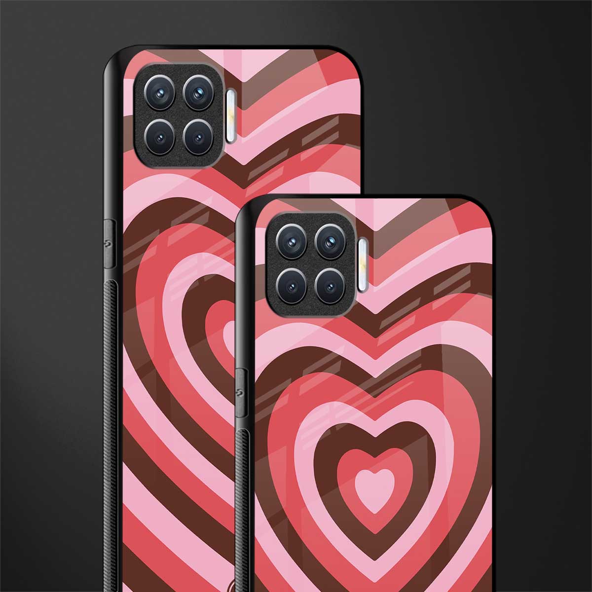 y2k red pink brown hearts aesthetic glass case for oppo f17 image-2