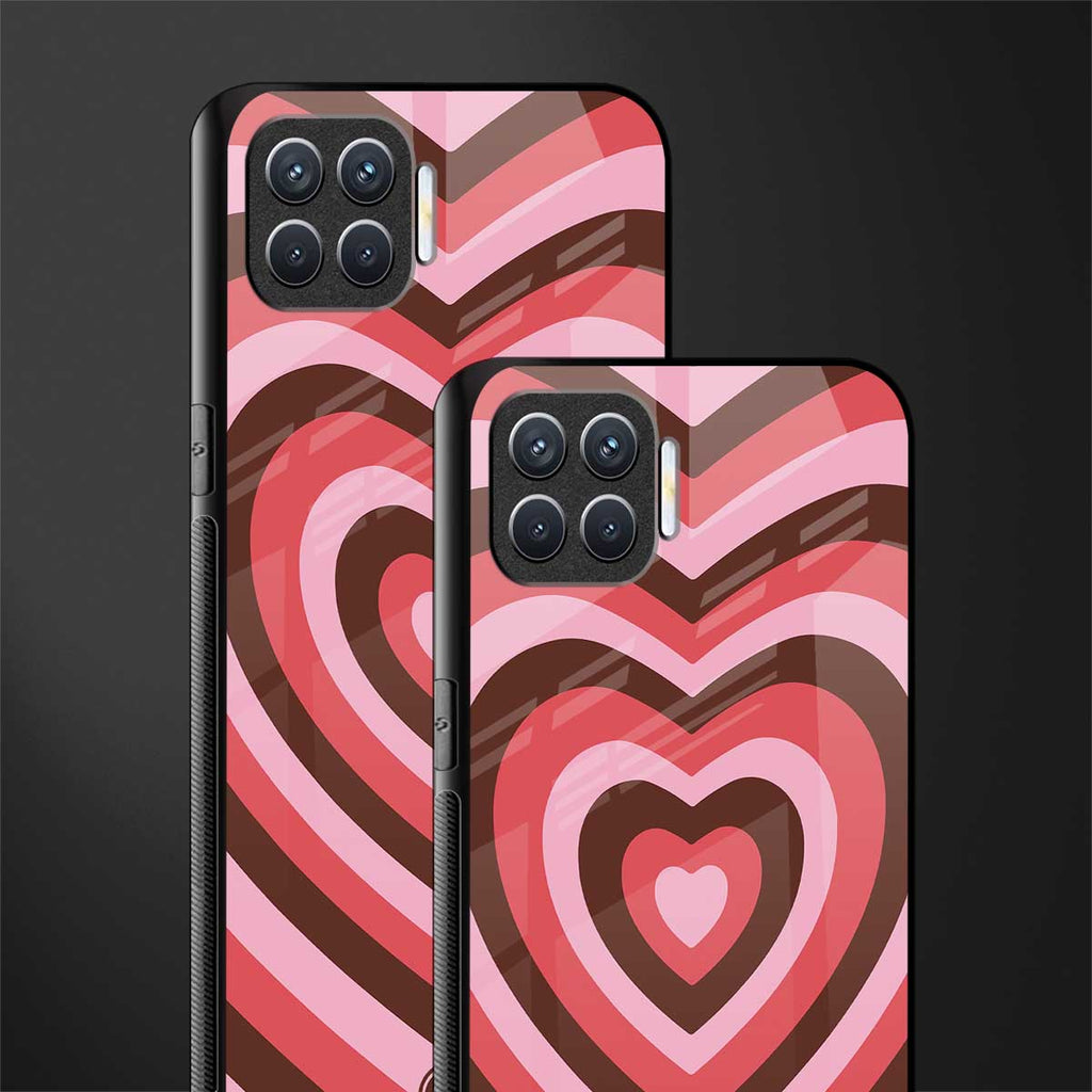 y2k red pink brown hearts aesthetic glass case for oppo f17 pro image-2