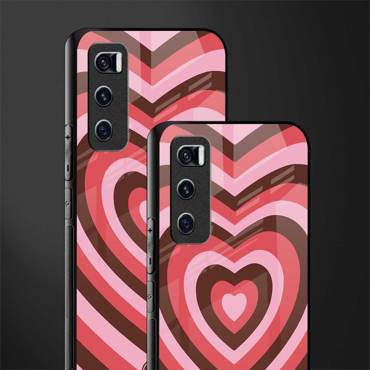 y2k red pink brown hearts aesthetic glass case for vivo v20 se image-2