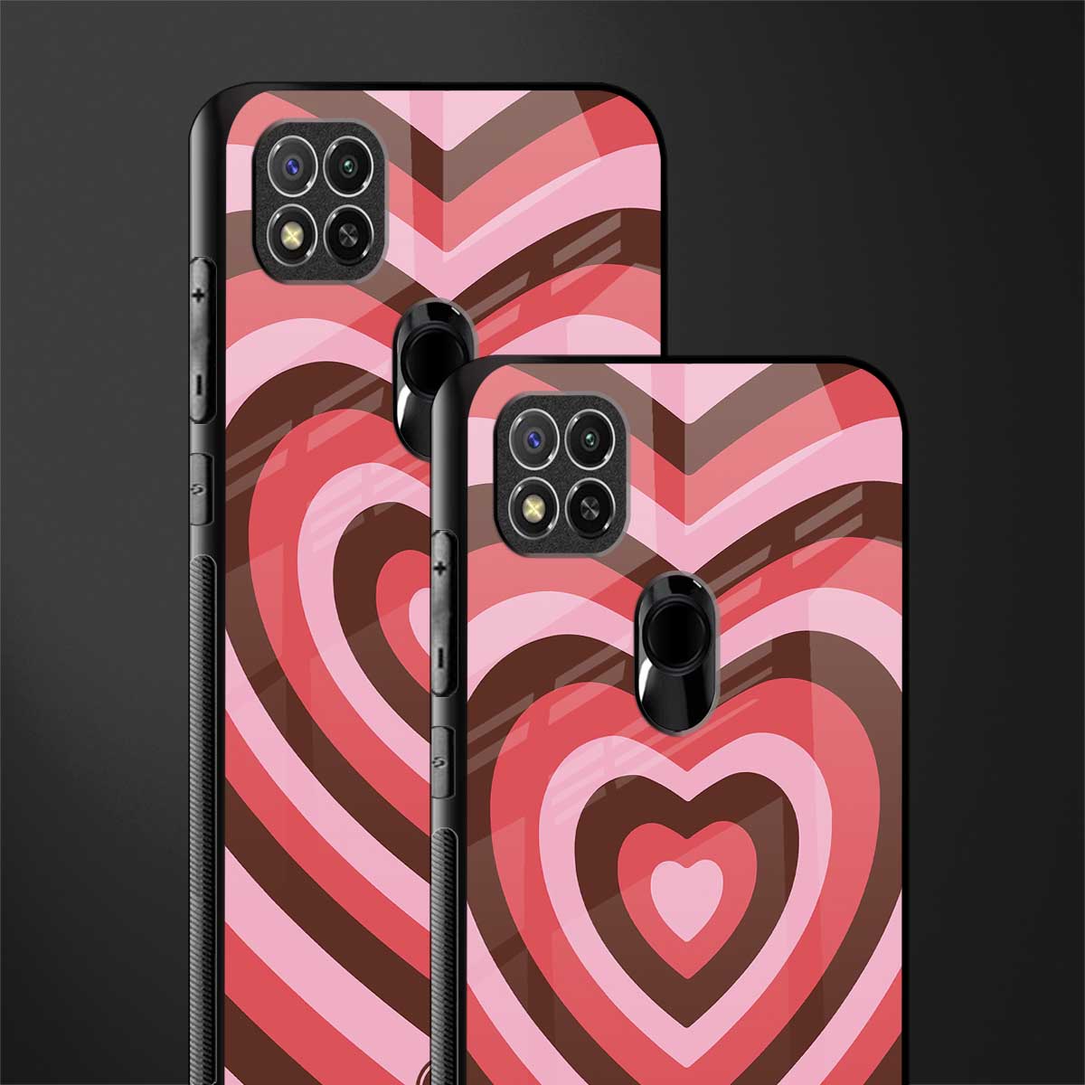 y2k red pink brown hearts aesthetic glass case for redmi 9 image-2