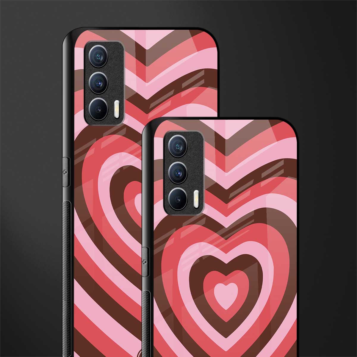 y2k red pink brown hearts aesthetic glass case for realme x7 image-2