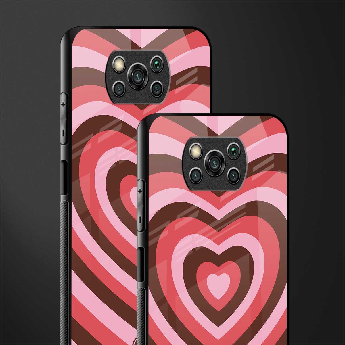 y2k red pink brown hearts aesthetic glass case for poco x3 pro image-2