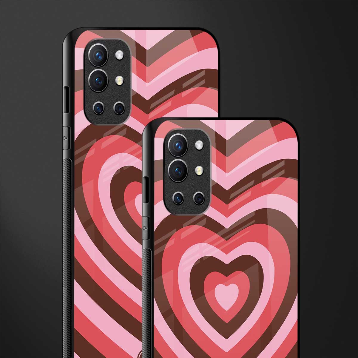 y2k red pink brown hearts aesthetic glass case for oneplus 9r image-2