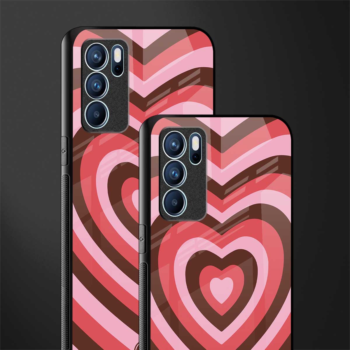 y2k red pink brown hearts aesthetic glass case for oppo reno6 5g image-2