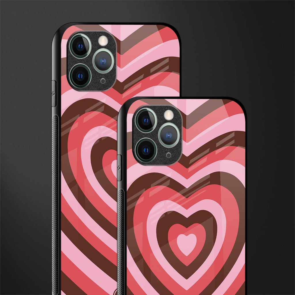 y2k red pink brown hearts aesthetic glass case for iphone 11 pro max image-2