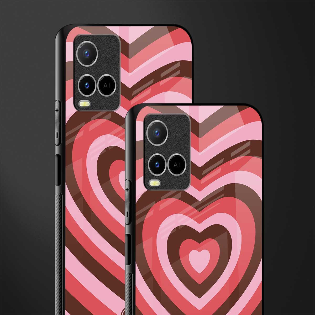 y2k red pink brown hearts aesthetic glass case for vivo y21s image-2