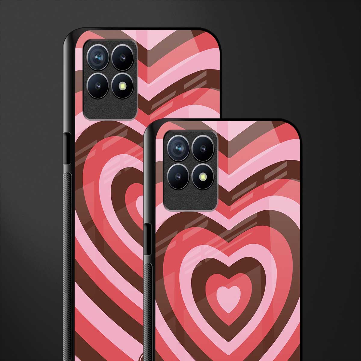 y2k red pink brown hearts aesthetic glass case for realme 8i image-2