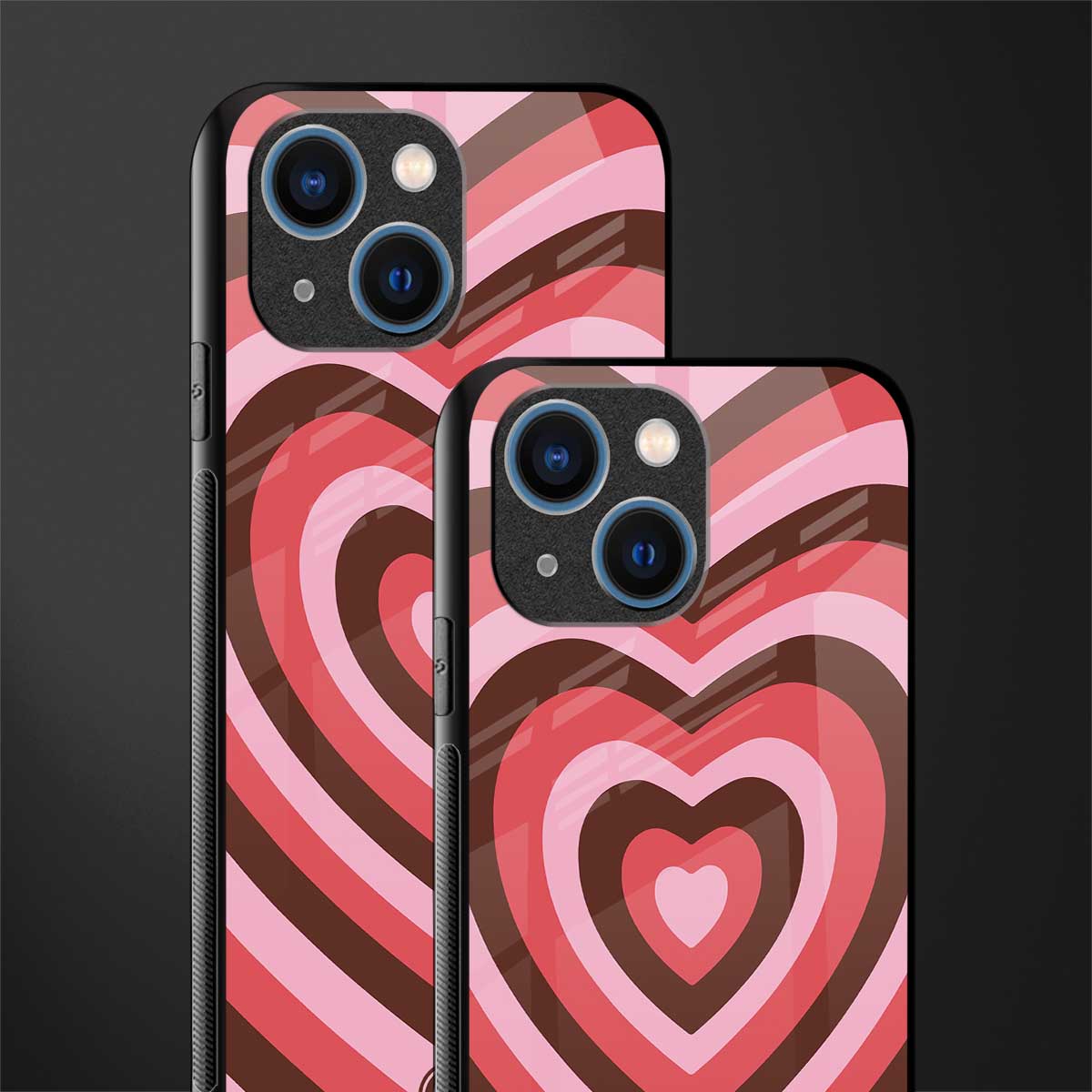 y2k red pink brown hearts aesthetic glass case for iphone 13 mini image-2