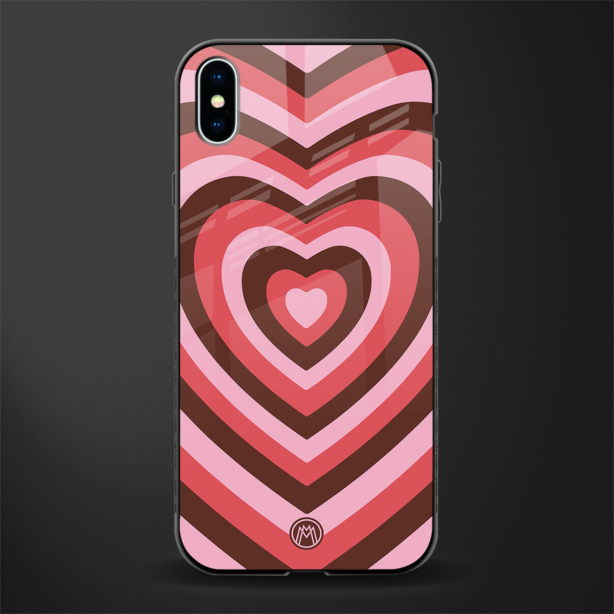 y2k red pink brown hearts aesthetic glass case for iphone xs max image