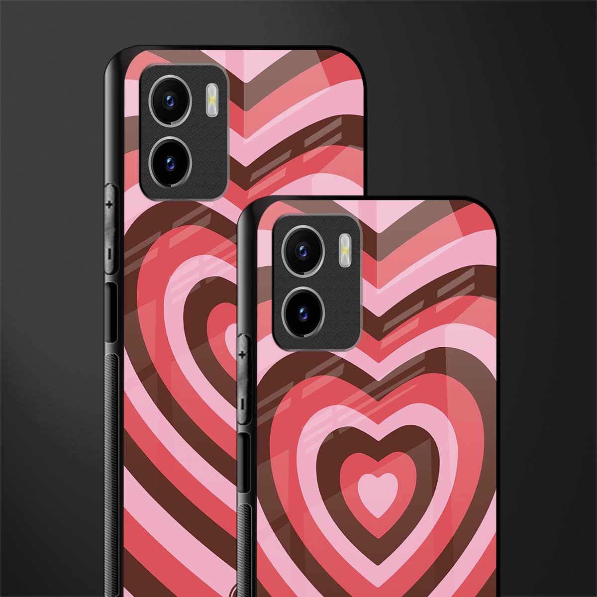 y2k red pink brown hearts aesthetic glass case for vivo y15s image-2