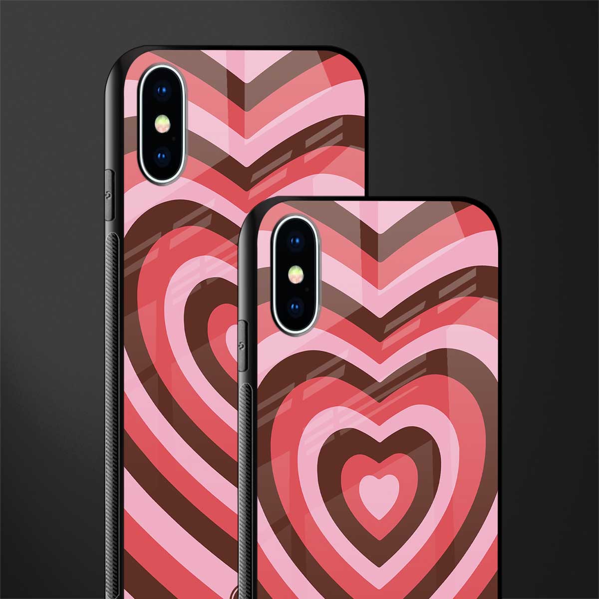 y2k red pink brown hearts aesthetic glass case for iphone xs image-2