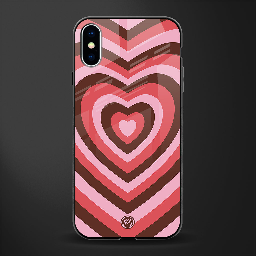 y2k red pink brown hearts aesthetic glass case for iphone xs image