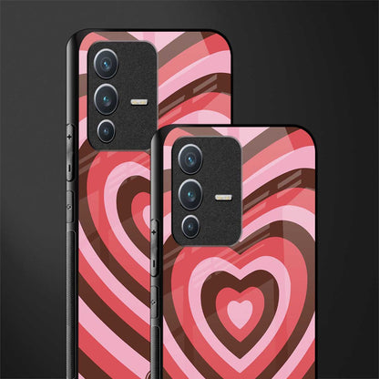 y2k red pink brown hearts aesthetic glass case for vivo v23 5g image-2