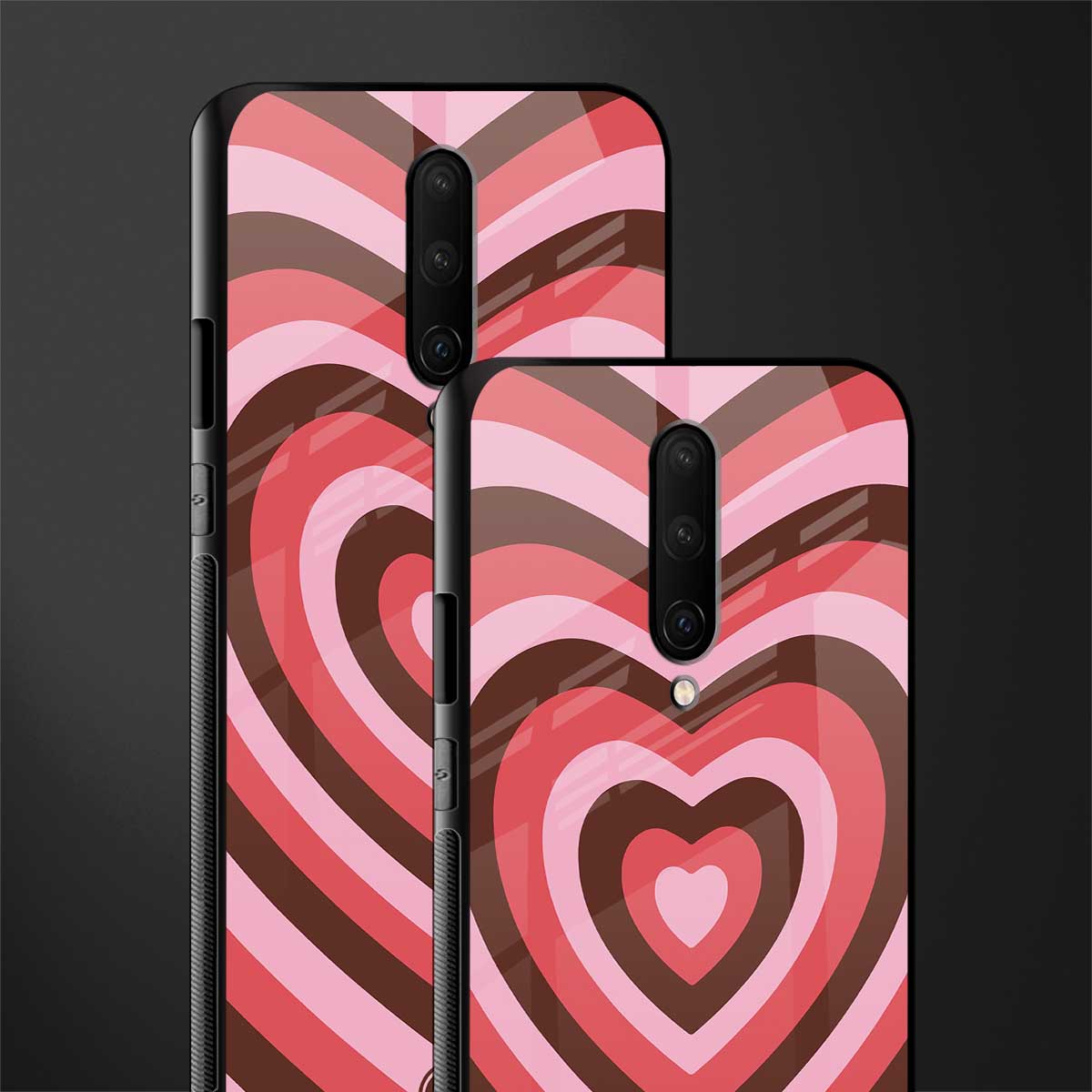 y2k red pink brown hearts aesthetic glass case for oneplus 7 pro image-2