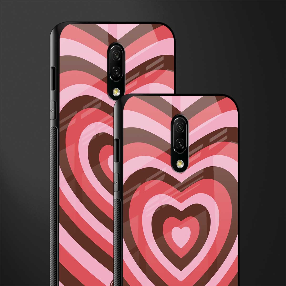 y2k red pink brown hearts aesthetic glass case for oneplus 7 image-2