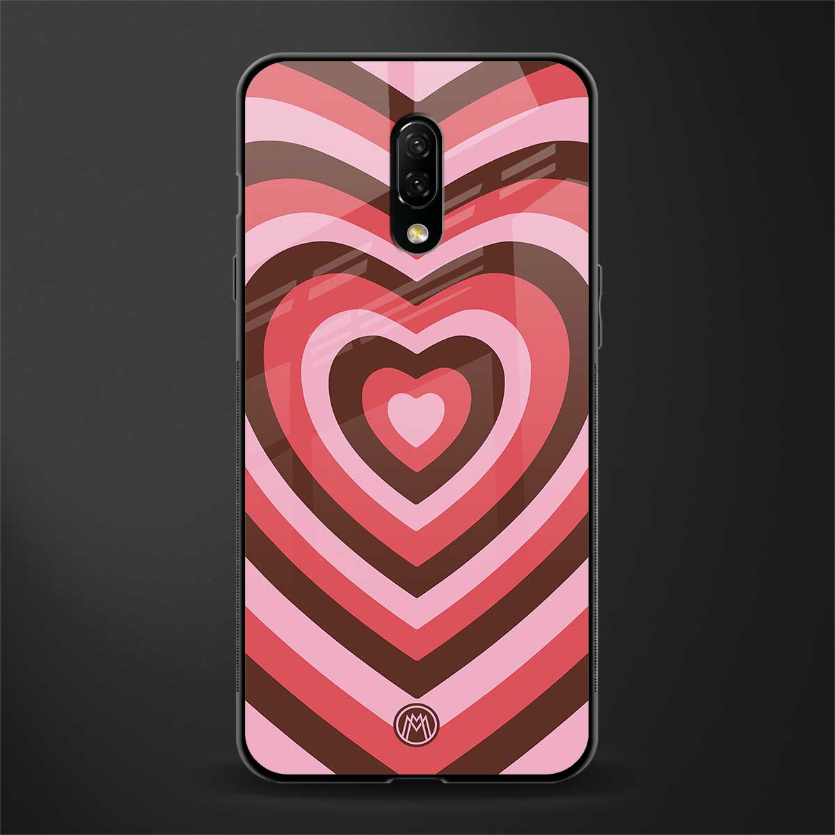 y2k red pink brown hearts aesthetic glass case for oneplus 7 image