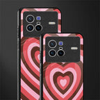y2k red pink brown hearts aesthetic glass case for vivo x80 image-2