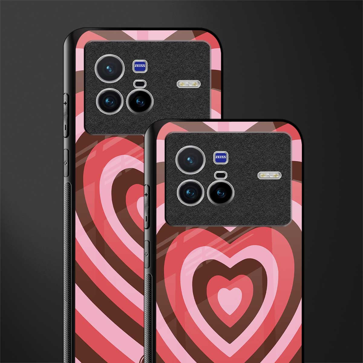 y2k red pink brown hearts aesthetic glass case for vivo x80 image-2