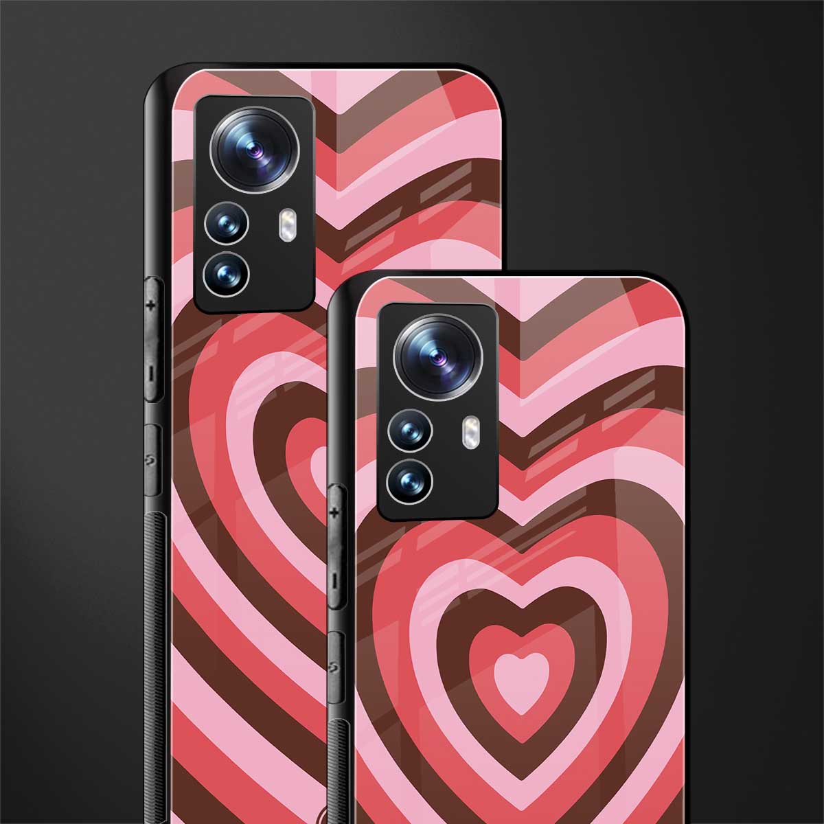 y2k red pink brown hearts aesthetic back phone cover | glass case for xiaomi 12 pro
