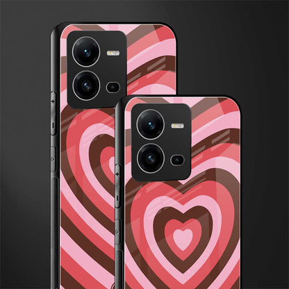 y2k red pink brown hearts aesthetic back phone cover | glass case for vivo v25-5g