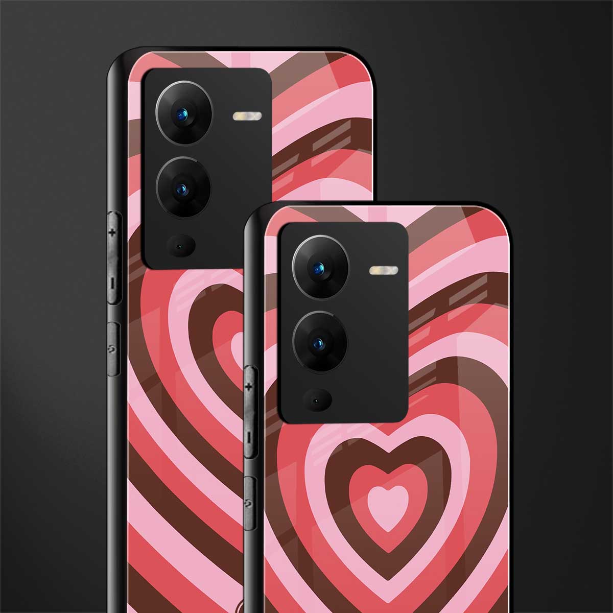 y2k red pink brown hearts aesthetic back phone cover | glass case for vivo v25 pro 5g