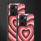 y2k red pink brown hearts aesthetic back phone cover | glass case for vivo y16