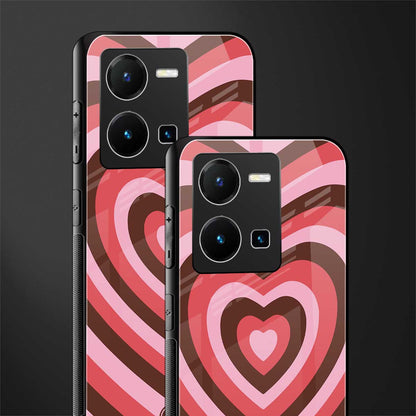 y2k red pink brown hearts aesthetic back phone cover | glass case for vivo y35 4g