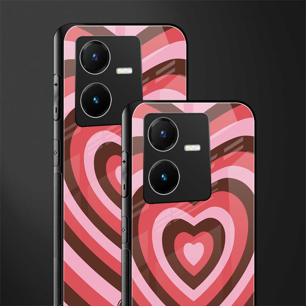 y2k red pink brown hearts aesthetic back phone cover | glass case for vivo y22