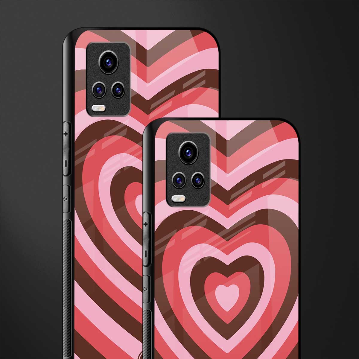y2k red pink brown hearts aesthetic back phone cover | glass case for vivo v21e 4g