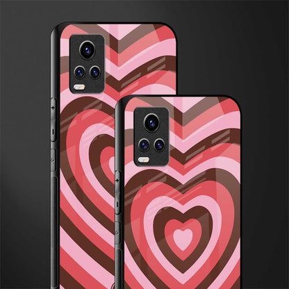 y2k red pink brown hearts aesthetic back phone cover | glass case for vivo v21e 4g