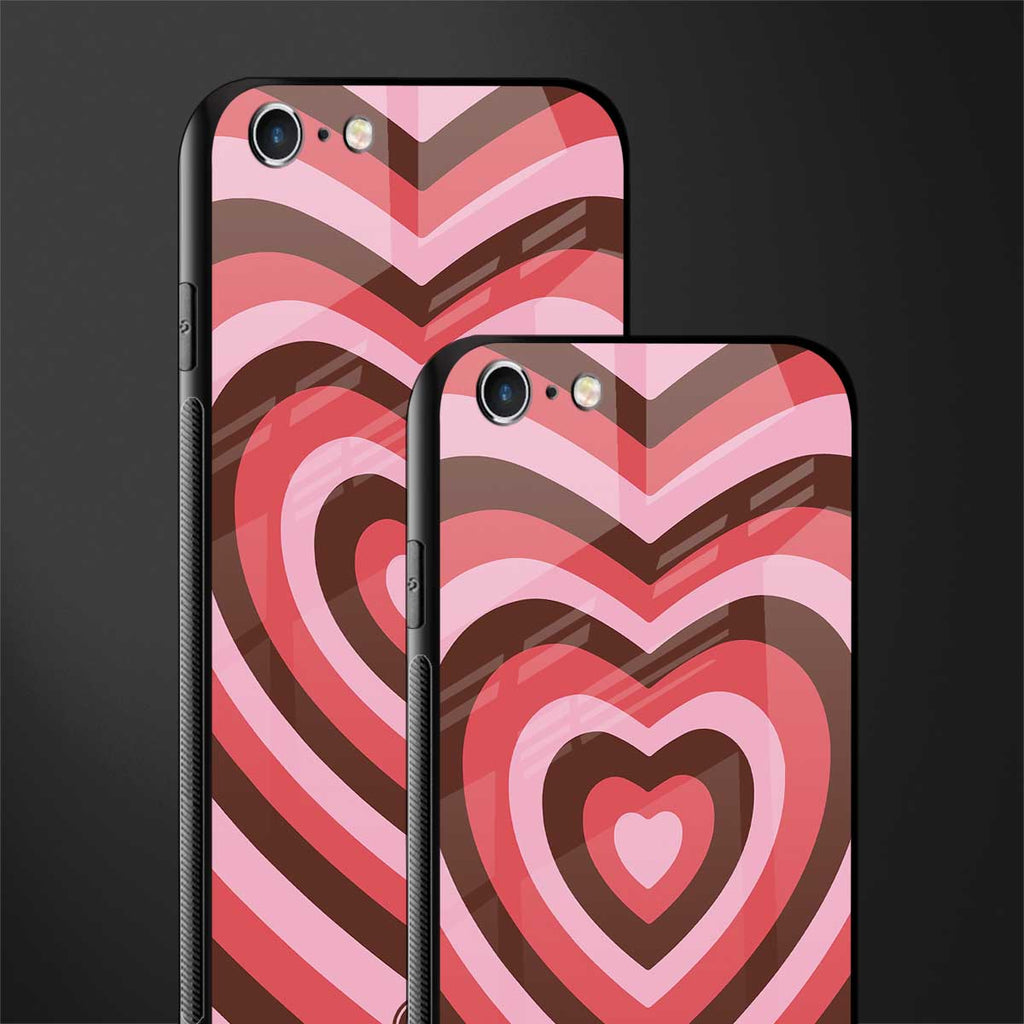 y2k red pink brown hearts aesthetic glass case for iphone 6 plus image-2