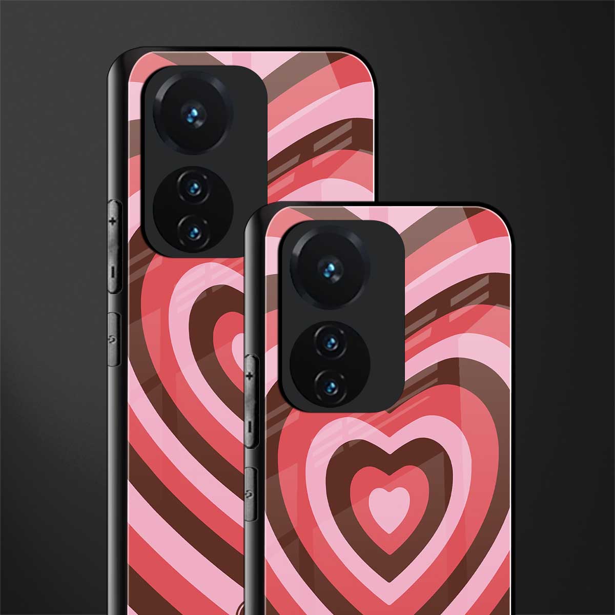 y2k red pink brown hearts aesthetic back phone cover | glass case for vivo t1 44w 4g