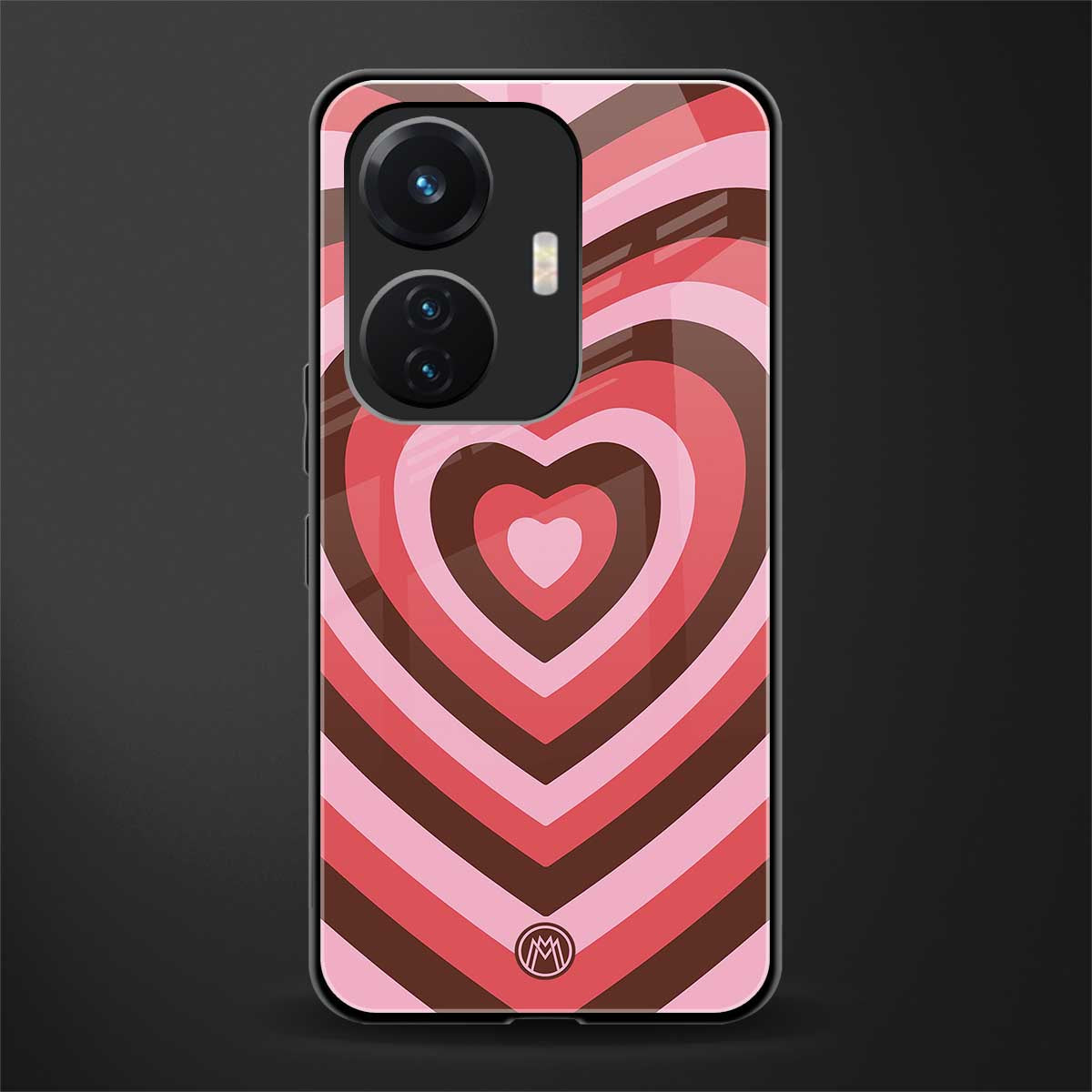 y2k red pink brown hearts aesthetic back phone cover | glass case for vivo t1 44w 4g