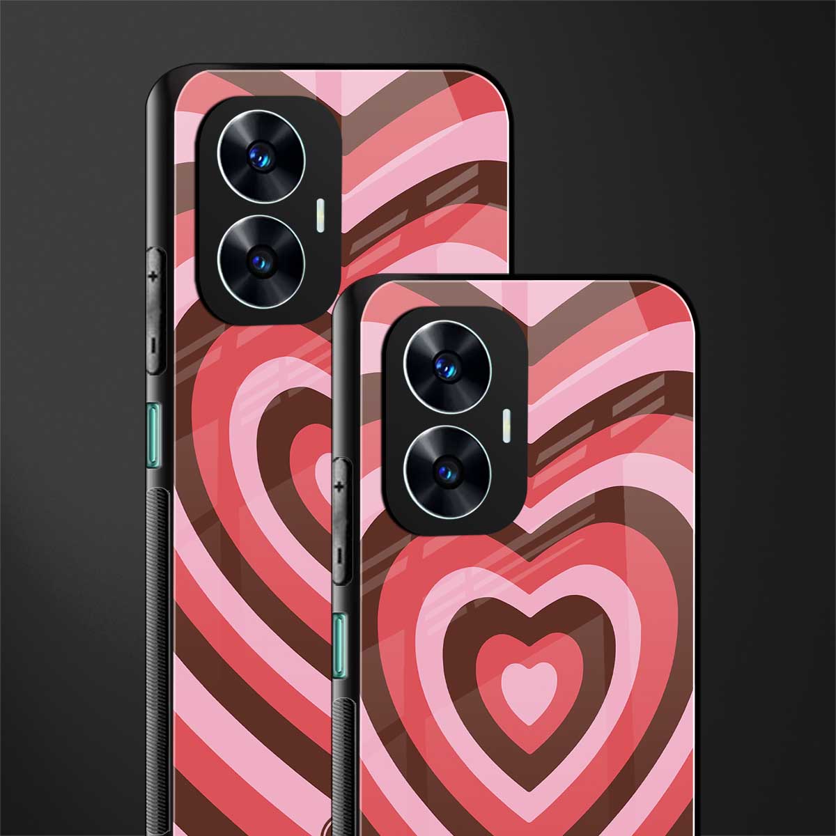 y2k red pink brown hearts aesthetic back phone cover | glass case for realme c55