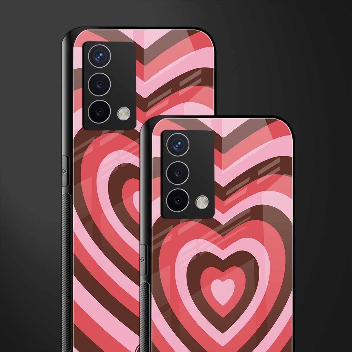 y2k red pink brown hearts aesthetic back phone cover | glass case for oppo a74 4g