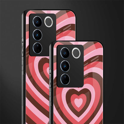 y2k red pink brown hearts aesthetic back phone cover | glass case for vivo v27 pro 5g
