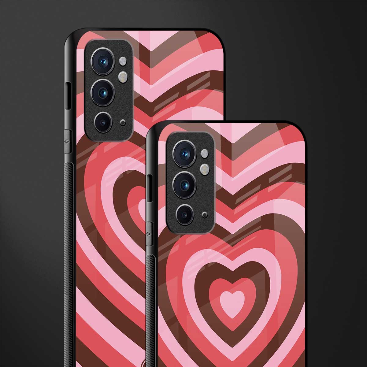 y2k red pink brown hearts aesthetic glass case for oneplus 9rt image-2